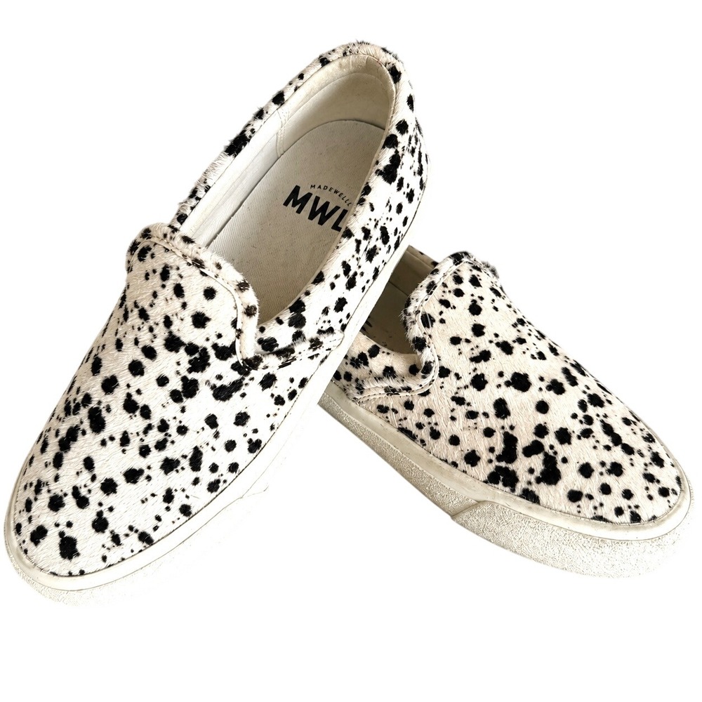 Madewell MWL Sidewalk Slip-On Spatter Calf Hair Sneakers Black White Size 5.5